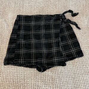Black Plaid Wrap Skort